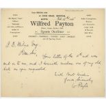 Wilfred Richard Daniel Payton. Nottinghamshire 1905-1931. Single page letter handwritten in ink on
