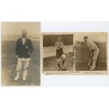 Jack Hobbs and Patsy Hendren. Two sepia real photograph postcards, one of Hobbs full length