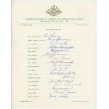 Australia tour to England 1968. Official autograph sheet fully signed by all seventeen playing