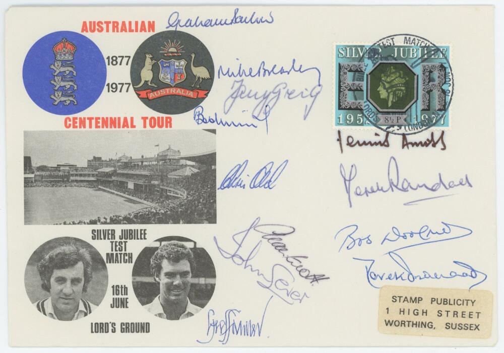 'Australian Centennial Tour 1877-1977. Silver Jubilee Test Match 16th June [1977] Lord's Ground'.