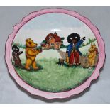 Cricket Bowl. An attractive hand painted bowl by Joan Allen. The image features two teddy bears