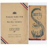 New Zealand tour to England 1927. Official folding card menu for the dinner given for the New