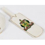 Cricket bat. Crested china cricket bat with colour emblem for 'Glasgow'. Caledonian China.