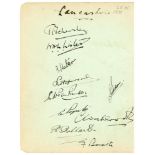 Lancashire and Yorkshire 1935. Album page signed in black ink by ten Lancashire players and to verso