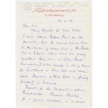 Diana Rait Kerr. Curator at Lord's 1945-1968. Two page handwritten letter dated 13th June 1980 to