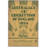 Souvenir tour booklets 1930s. 'The Australians in England 1934'. Small souvenir brochure for the