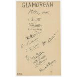 Glamorgan 1924. Album page nicely signed in black ink by twelve members of the team that played