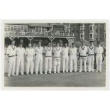 Yorkshire C.C.C. 1959. Mono real photograph of the Yorkshire team lined up in cricket attire on