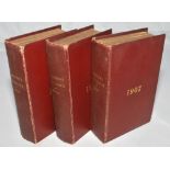 Wisden Cricketers' Almanack 1905 to 1907. 42nd to 44th editions. Bound in red boards, lacking