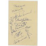 West Indies tour to England 1963. Album page signed in ink by twelve members of the West Indies