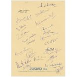 Indian autographs. 'Jukaso Inn, New Delhi' headed paper signed by twenty two former Indian Test