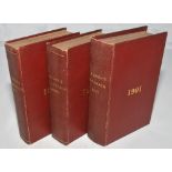Wisden Cricketers' Almanack 1899 to 1901. 36th to 38th editions. Bound in red boards, lacking