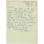 Edwin Boaler 'Ted' Alletson. Nottinghamshire 1906-1914. Single page letter handwritten in ink from