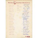 West Indies tour to Australia 1975/76. Rarer official autograph sheet fully signed by the nineteen