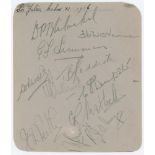 'Sir Julian Cahn's XI 1936'. Album page signed in pencil by eleven players. Signatures include