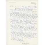 Don Bradman. Single page handwritten letter in ink from Bradman to the cricket writer, Alan Hill,