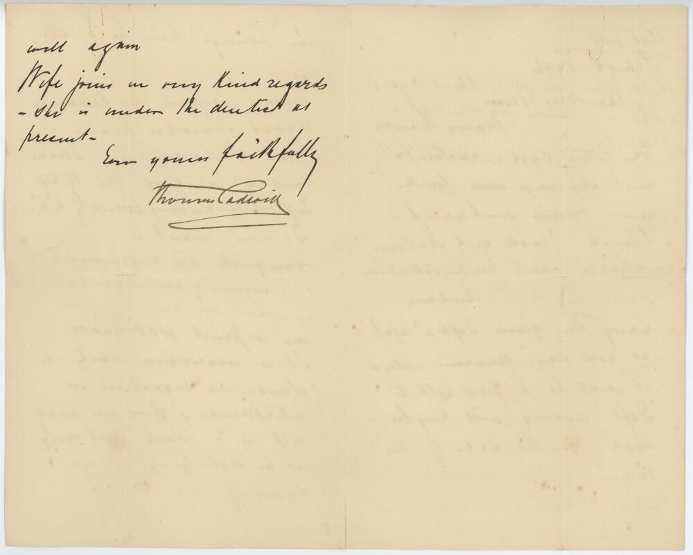 Thomas Padwick (1844-1898). Three page handwritten letter dated 18th February 1892 from Thomas - Image 2 of 2