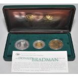 Don Bradman commemorative coin set 2001. Three commemorative coins struck by the Royal Australian