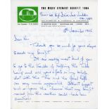 Micky Stewart Benefit 1965. Two page handwritten letter on Micky Stewart Benefit letterhead. The