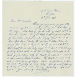 William Cecil Brown. Northamptonshire 1925-1937. Single page handwritten letter in ink from Brown to
