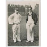 Herbert Sutcliffe. Yorkshire & England 1919-1945. Original mono photograph of Sutcliffe and George