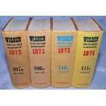 Wisden Cricketers' Almanack 1970, 1971, 1973 and 1974. Original hardbacks with dustwrapper. The 1970