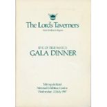 The Lord's Taverners West Midlands Region. Official brochure/ menu for the Eve of Test Match Gala