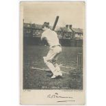 Arthur Jervois Turner. Essex 1897-1910. Mono postcard of Turner in batting pose. Signed in black ink