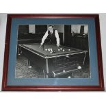 Snooker. Rex Williams c1970. Large original mono photograph of Williams leaning over a pool table,