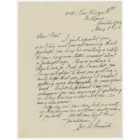 Leonard Charles 'Len' Braund. Surrey, Somerset & England 1896-1920. One page handwritten letter