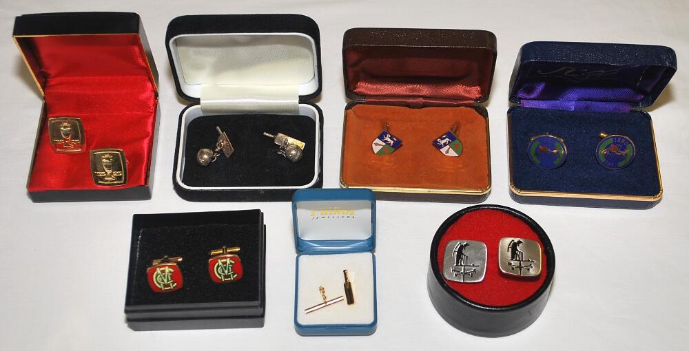 Cricket cufflinks. An assortment of six pairs of cufflinks produced for the England v Australia