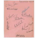 Yorkshire C.C.C. 1938. Album page nicely signed in ink by twelve Yorkshire players. Signatures are