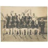 New Zealand tour to England 1927. Official sepia photograph of the two teams for Leicestershire v