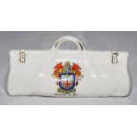 Crested cricket bag. Large crested china cricket bag with colour emblem for 'Bexhill-on-Sea',