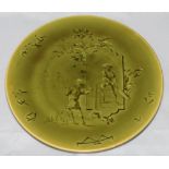 Cricket plate circa 1910. A rare Choisy Le-Roi Majolica green coloured cricket plate, green to