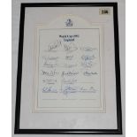 'World Cup 1992. England'. Official T.C.C.B. autograph sheet for the England World Cup party 1992.