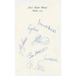 England Test cricketers. Seven signatures in ink of former England Test players on Lord's Cricket