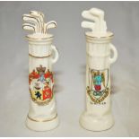 Golf bag. Crested china golf bag with clubs. Colour emblem for 'Douglas' (Isle of Man). Approx 4.25"