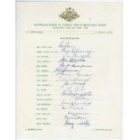 Australia tour to England 1968. Official autograph sheet fully signed by the seventeen members of