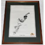 Dennis Lillee. Australia. 'Dennis Menacing'. Mono limited edition print of Lillee in bowling pose by