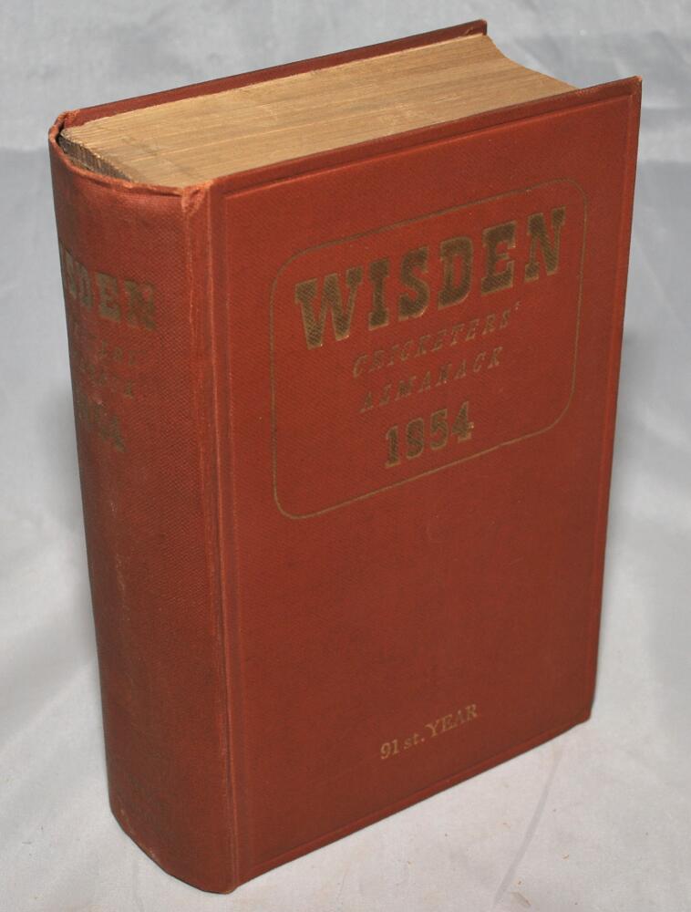 Wisden Cricketers' Almanack 1954. Original hardback. Dulling to title gilts on spine paper, some age