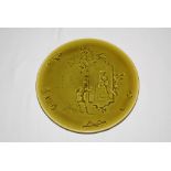 Cricket plate. A Rare Choisy Le-Roi Majolica green cricket plate depicting an Asian cricket match in