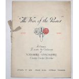 'The War of the Roses 1849-1949'. Lancashire and Yorkshire. Official large menu for 'A Dinner to