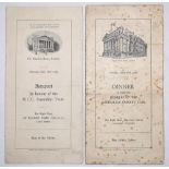 Australia tours of England 1929 and 1938. Two official folding table plans for dinners held for