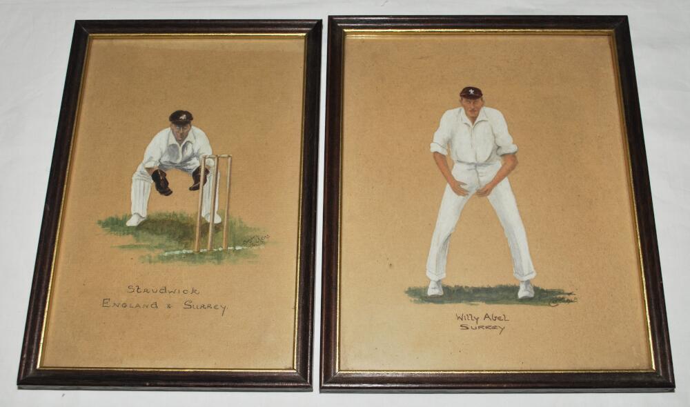 Surrey cricketers 1922/24. Four original watercolour paintings of four Surrey cricketers, Alfred - Image 2 of 2