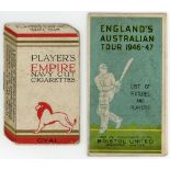 Advertising fixture cards 1920s-1940s. Two fixture cards, one produced by Players Empire Navy Cut