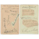 India tour to England 1932. Two album pages signed in ink and pencil by fourteen members of the