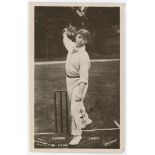 John Sharp. Lancashire & England 1899-1925. Mono 'real photograph' postcard of Sharp in bowling