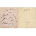 Warwickshire C.C.C. c1938. Album page signed in ink by ten Warwickshire players. Signatures are