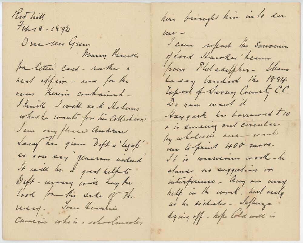 Thomas Padwick (1844-1898). Three page handwritten letter dated 18th February 1892 from Thomas